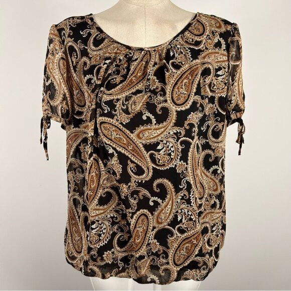 ❤️ TAMARA H. Paisley Print Women's Top - Black and Brown L - Picture 2 of 9